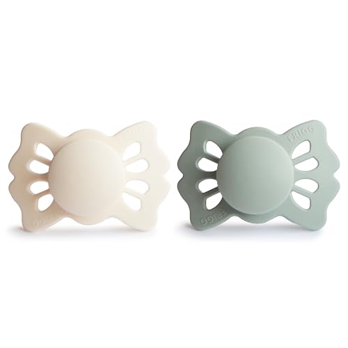 Image of FRIGG Lucky Symmetrical SilkySoft Silicone Baby Pacifier | Made in Denmark | BPA-Free (Cream /Sage, 0-6 Months)