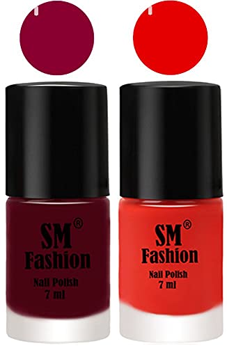 Image of Long Lasting Nail Polish | Nail Paint Combo 7 ml Each) - Set of 2 Boysenberry-Fire Orange