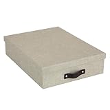 Bigso Box of Sweden Caja de almacenaje con tapa para folios A4, etc. – Organizador de documentos con asa – Organizador de escritorio de tablero de fibras y papel con aspecto de lino – beige