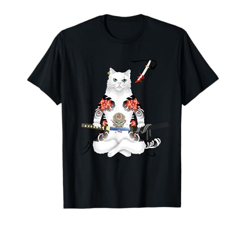 Japanese Samurai Cat Katana Ninja Yakuza Tattoo T-Shirt