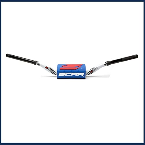 Guidon SCAR O2 28mm blanc avec mousse bleue style bas pour moto cross mini 65 et 85