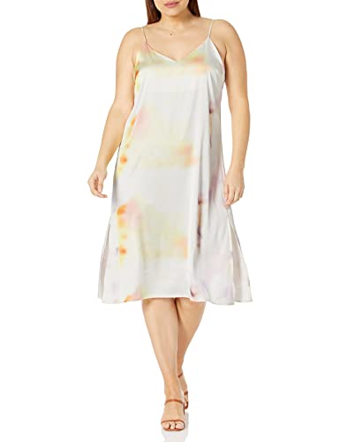 The Drop Women's Ana Silky V-Neck Midi Slip Dress, Multi Tie Dye, M #TOP3