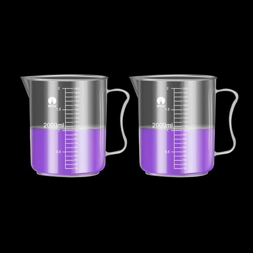 Image of Measuring Jugs, Plastic Food Grade Liquid Measuring Cups Molded Graduations - Chemical Resistant, Autoclavable - Handle for Convenient Lifting (2, 2000ml)