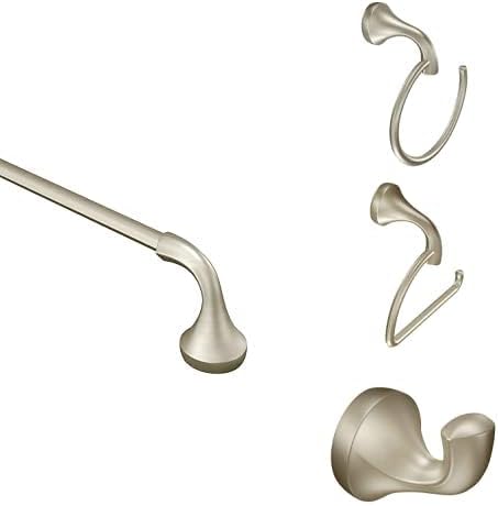 Eva 4-Piece Bath Hardware Set with 24 in. Towel Bar, Paper Holder, Towel Ring, and Robe Hook in Brushed Nickel