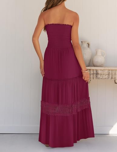 Image of ZESICA Women's 2026 Summer Boho Maxi Dresses Strapless Off Shoulder Lace Flowy A Line Beach Vacation Long Sundress