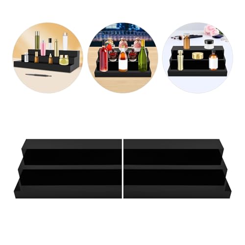 ACNAO Black Acrylic Display Stands,19.68*11.69*5.91in 3 Tier Black Countertop Riser Display for Bar Coffee Leisure Station Retail Store Shop Grocery Collection Organizer Stand,2Pack