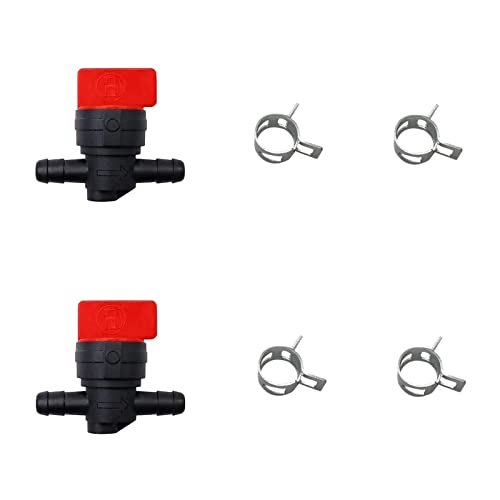 1/4' Inline Fuel Cut Off Valve Shut Off Valve Straight Gas Valve with Clamps Compatible with Many Small Engines Riding Lawn Mower, Garden Tractor, Pressure Washer, Snow Blower, and More