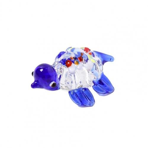 Cute Miniature Decor Bright-Colored Glass Exquisite Little Turtle Shape Miniature Display for Home (Color : Blue)