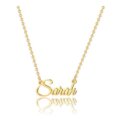 MONOOC Custom Necklace Name, Name Necklace Customized Personalized Name Necklace Gold Stainless Steel 23K Gold Plated Dangled Name Necklace Personalized Gold Word Necklace Cover