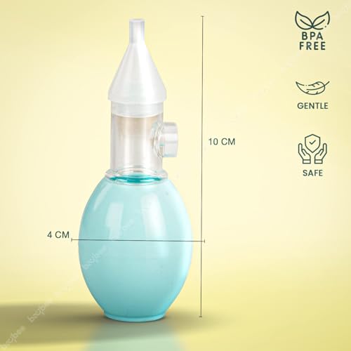 Image of Baybee Newborn Silicone Nose Cleaner - 100% Safe and Reusable U-Shaped Nasal Aspirator for Infants and Kids, Pump-Type Bulb Syringe for Gentle Mucus Removal (Blue)