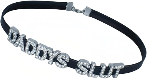 DADDY'S Choker Necklaces,Rhinestone Chokers For Women Honey Princess Hotwife,Cute Sexy Dad Collar For Girls,Letters Artifical Crystal Necklace,Faux Leather Rhinestone Daddy Chokers Jewelry, Faux
