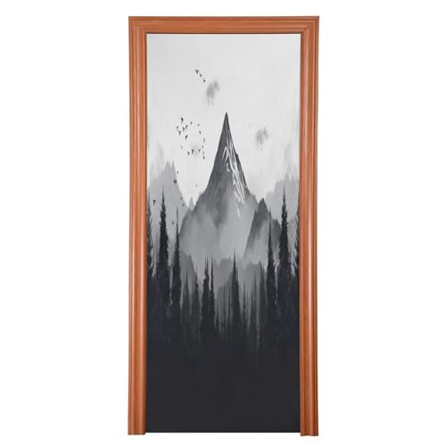 FLildon Nature Mountain Door Cover Decoration, Party Accessory Porch Decor for Festive Ornament Room Door Covers 32 x 79 Inch