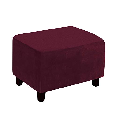 Funda otomana de terciopelo, rectangular, elástica, para taburete, para sala de estar, plegable, protector de muebles con parte inferior elástica, lavable a máquina (rojo vino, XL)