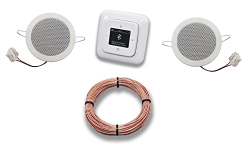 Busch Jäger DAB+ Bluetooth Unterputz Unterputzradio DAB BT 8217 U – 101 alpinweiß Komplett-Set Reflex SI + 2 x Deckenlautsprecher/Einbaulautsprecher + 20 Meter Lautsprecherkabel 2x0,75 mm² 8217U-101