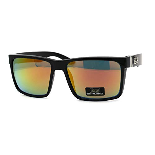 Image of Locs Colored Reflective Black Rectangular Gangster Hardcore Sunglasses