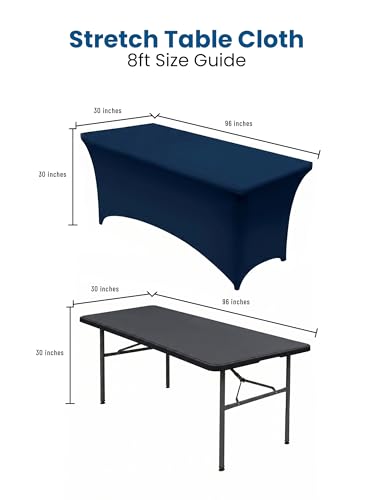 Image of Utopia Kitchen Spandex Tablecloth 2 Pack [8FT, Navy Blue] Tight, Fitted, Washable and Wrinkle Resistant Stretch Table Cloth Rectangle Cover for Trade Show, Weddings & Parties [96Lx30Wx30H Inch]