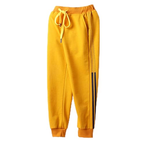 Welity Boys Cotton Pants Sweatpants Kids Side Stripe Jogger Pants Yellow 6-7 Years