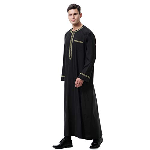 HANYIMIDOO Muslim Arab Men Long Sleeve Crew Neck Thobe Thawb Caftan3