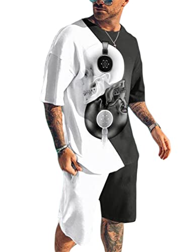 seiveini Ensemble de Survêtement D'été 2 Pièces pour Homme T-shirt à Manches Courtes + Short Bermuda Décontracté Tenue de Sport Taille Élastique à Séchage Rapide Tenue Décontractée A Blanc M