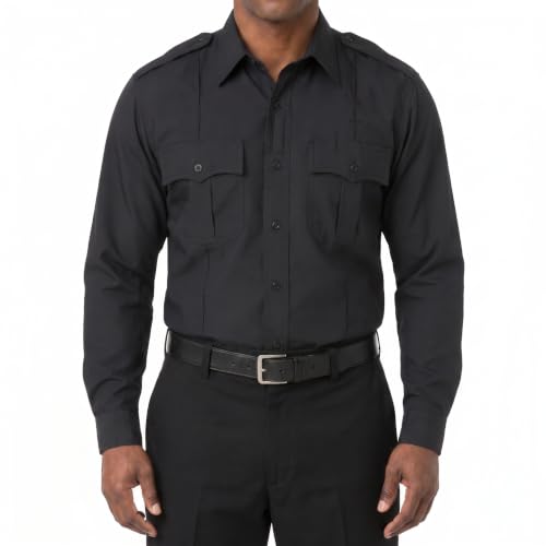 Image of First Class 100% Polyester Short & Long Sleeve Zippered Uniform Shirt 4 Pocket Hidden, Law Enforcement BDU Zipper Closure.