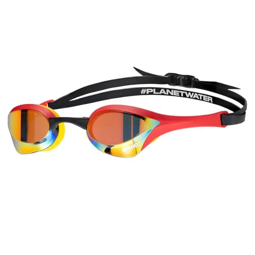 ARENA Cobra Ultra Swipe Racing Unisex Schwimmbrille für Männer und Frauen, Anti-Beschlag-Technologie, Polycarbonat-Spiegelglas, Gold/Rot