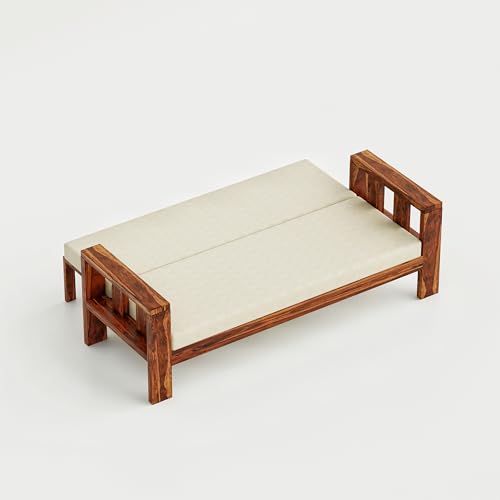 Image of Solid Sheesham Wood Sofa Cum Bed | Wooden Sofa Cum Bed for Living Room | Space Saving Wooden 3 Seater Sofa with Bed for Bedroom, Folding Bed with Mattresses (Honey Finish)