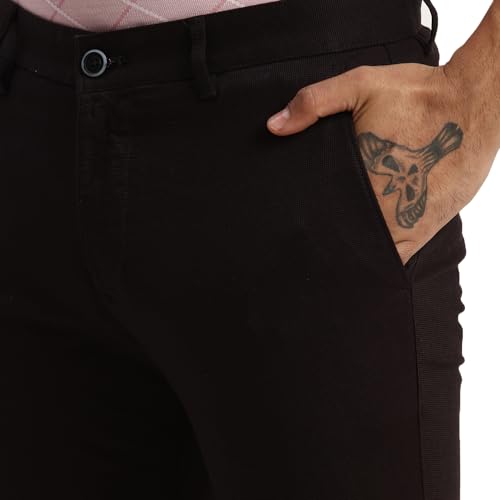 Image of Parx Men's Cotton Blend Solid Pattern Low Rise Tapered Fit Flat Front Casual Trouser