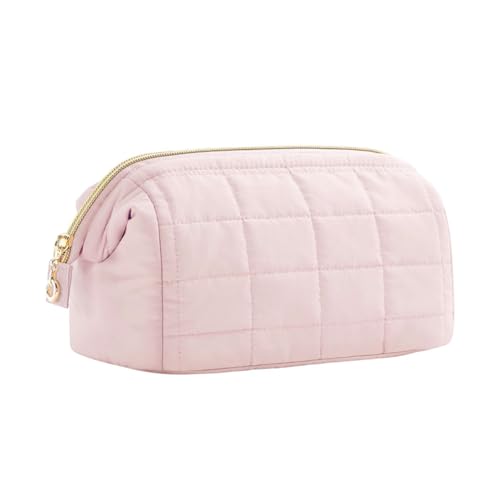 Image of MAYCREATE Makeup Pouch Bag Quilted Makeup Organisers Waterproof Travel Toiletry Bag for Woman, Portable Zipper Cosmetic Travel Organizer Pouch for Skincare Toiletries (Pink, 23 * 11.5 * 15cm)