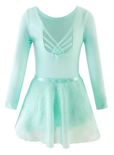 Image of EQSJIU Ballet Leotards for Girls with Removable Skirt Combo Tie Ruffle Sleeve Outfit