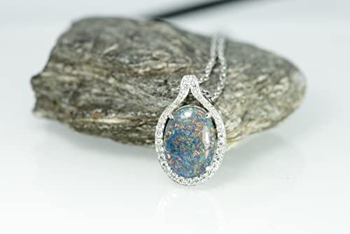 Genuine Fire Opal Necklace - 18X13Mm Australian Triplets Opal Necklace Pendant White Gold Plated On 925 Sterling Silver Women's Jewelry #TOP3