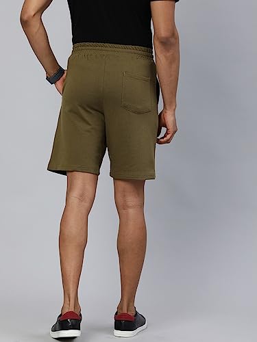 Image of The Indian Garage Co Men Slim Fit Solid Mid-Rise Knitted Shorts