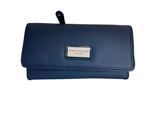 Tommy Hilfiger Bolsa clutch feminina com logotipo, talão de cheques, Azul, Unique, americano