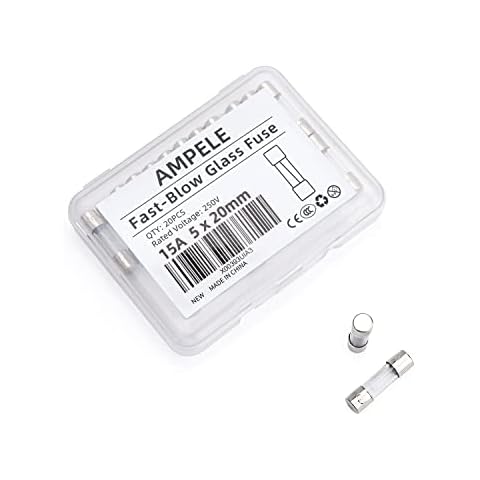 AMPELE (Pack of 20) 15A Fast-Blow Fuse 15Amp 250V Glass Fuses 0.2 x 0.78 inch / 5 x 20 mm (15Amp)(F15AL) Cover