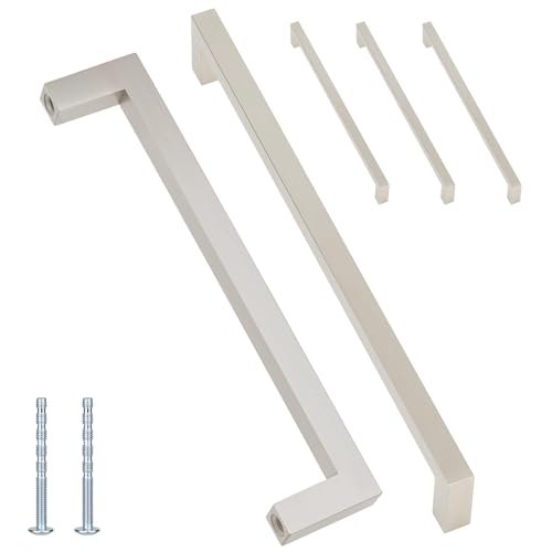 WellMade 5 Pack Satin Nickel Cabinet Pulls 7.5 Inch Hole Center (7.7" Overall Length), Solid Brushed Nickel Kitchen Cabinet Handles for Large Drawers and Pantry, Modern Hardware