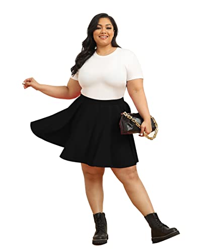 RITERA Plus Size Basic Versatile Stretchy Elastic Waist Flared Casual Mini Skater Skirt/Pleated Plaid Skirt for Women XL-5XL4