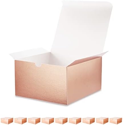 ROSEGLD 10 Gift Boxes 8x8x4 Inches, Gift Boxes with Lids, Rose Gold Gift Boxes, Bridesmaid Proposal Boxes for Light Weight Gifts (Glossy Rose Gold with Grass Texture)