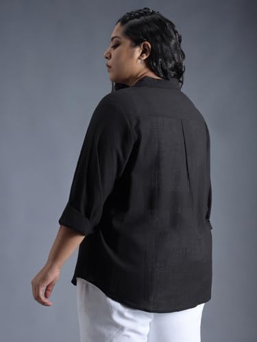 Image of High Star Women Classic Spread Collar Curved Cotton Oversized Casual Shirt