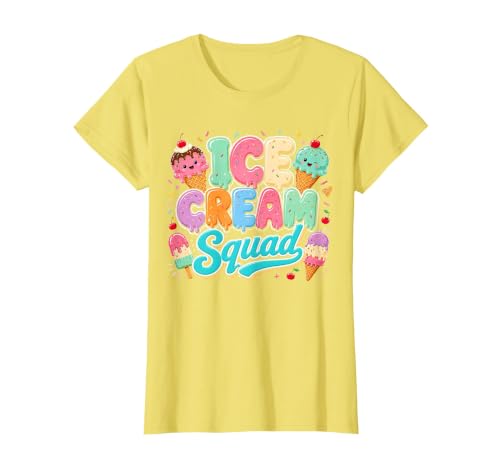 Ice Cream Squad Cute National Ice Cream Day Summer T-Shirt, Women, Lemon Yellow, Large
