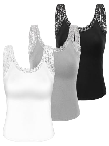 3PCS Lace Camisole Tank Tops Womens Cami Undershirt Sleeveless Ribbed Tank for Women