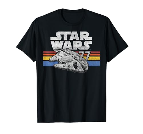 Star Wars Millennium Falcon 77 Retro Lines Logo Maglietta