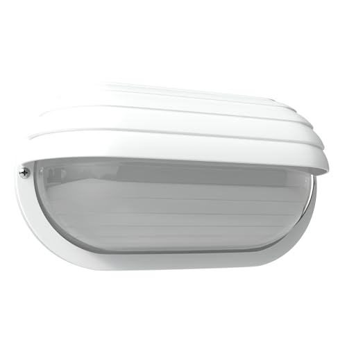 Image of KASTLITE Outdoor LED Bulkhead Light Fixture, 9.5W Energy Star 5000K Oval Wall Mount Nautical Lighting, Rust-Proof Polycarbonate Build for Wet Locations, Porch Patio Dock & Exterior Lights, FE103 /White