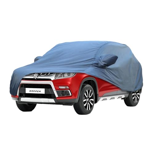 Image of Allextreme MBG5001 Car Body Cover Compatible with Maruti Suzuki Brezza Custom Fit Dustproof UV Heat Resistant Indoor Outdoor Body Protection (Blue with Mirror)