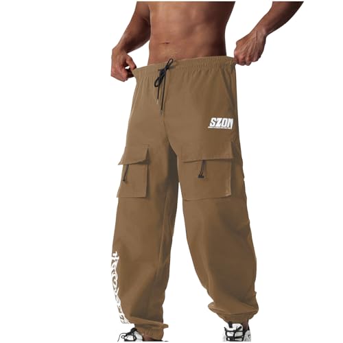 Flat Pocket Parachute Pants for Men Casual Baggy Cargo Pants Drawstring Wide Leg Streetwear Y2K Trousers Vacation4