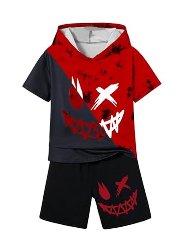 Image of WDIRARA Boy's Two Piece Graphic Print Hooded Neck Tops and Track Shorts Clothing Set