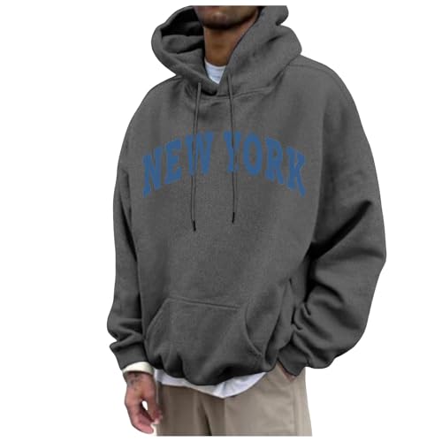 Wankang Men's Oversized Hoodies Pullover New York Letter Print Graphic Hooded Sweatshirt Crew Neck Hoodie Fit Long Sleeve Top