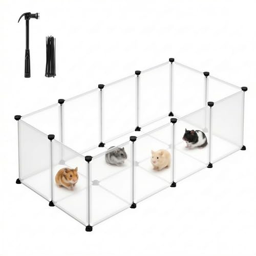 SONGMICS 20 Panels Pet Playpen with Floor Small Animal Playpen Pet Fence Indoor DIY Plastic Enclosure for Guinea Pigs Bunny Hamsters Hedgehogs 49.2 x 24.8 x 16.5 Inches White ULPC001W01