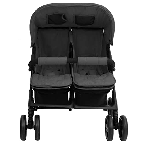 vidaXL Geschwisterwagen Klappbares Design Zwillingswagen Kinderwagen Baby Kinder Buggy Zwillingsbuggy Kinderbuggy Reisebuggy Dunkelgrau Stahl