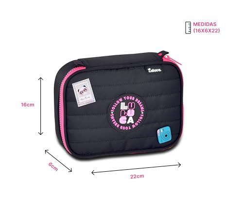 Kit Mochila Luluca Costas Escolar Lancheira E Estojo Menina Linda Youtuber Volta as Aulas (Preto)