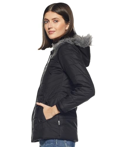 Image of Qube By Fort Collins Women's Medium-Length Bomber Jacket with Detachable Hood Stylish Winterwear for All-Day Comfort |Material: Nylon
