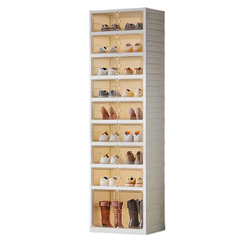 UFORU folding shoe rack, magnetic transparent door shoe cabinet, 9 layers, can store 18 pairs of shoes, simple design, large capacity, sturdy and stackable plastic shoe cabinet, space-saving, no installation required, convenient and practical.